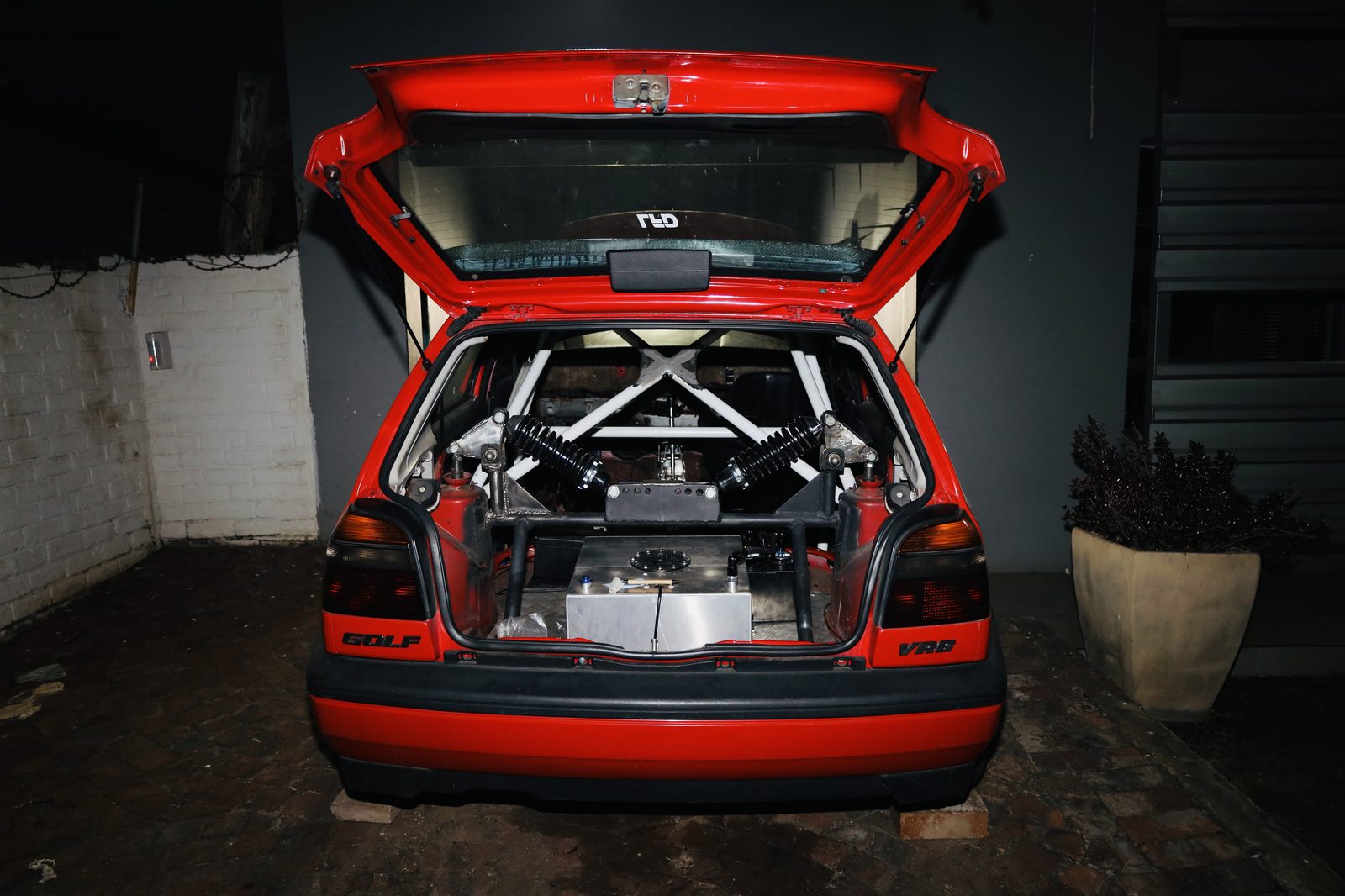 MK3 Golf VR6 4Motion — rear view with roll cage and fabricated fuel cell